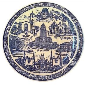 Los Angeles City Of Angels Blue White 10” Vintage Collector's plate Made In USA